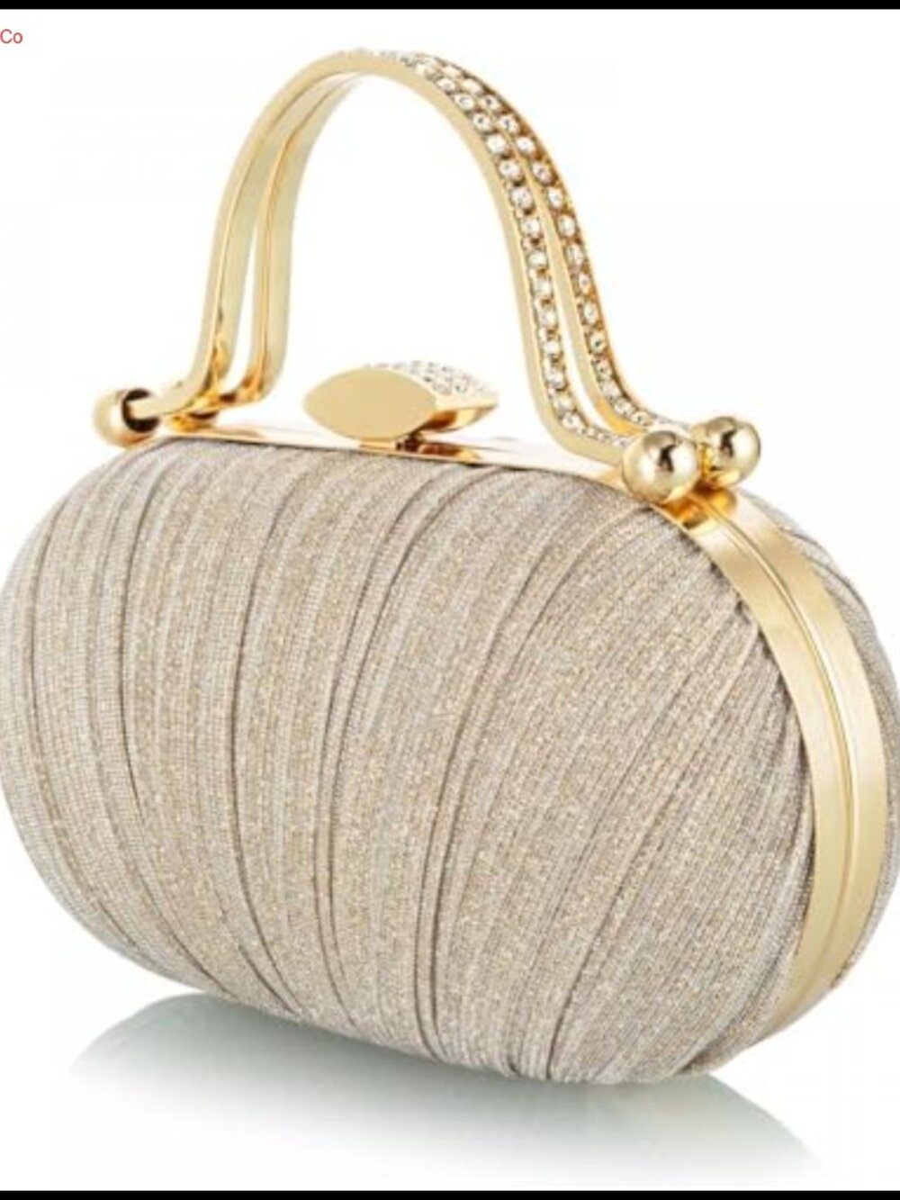 Glitter Ruched Clutch Evening Handbag with Chain Strap